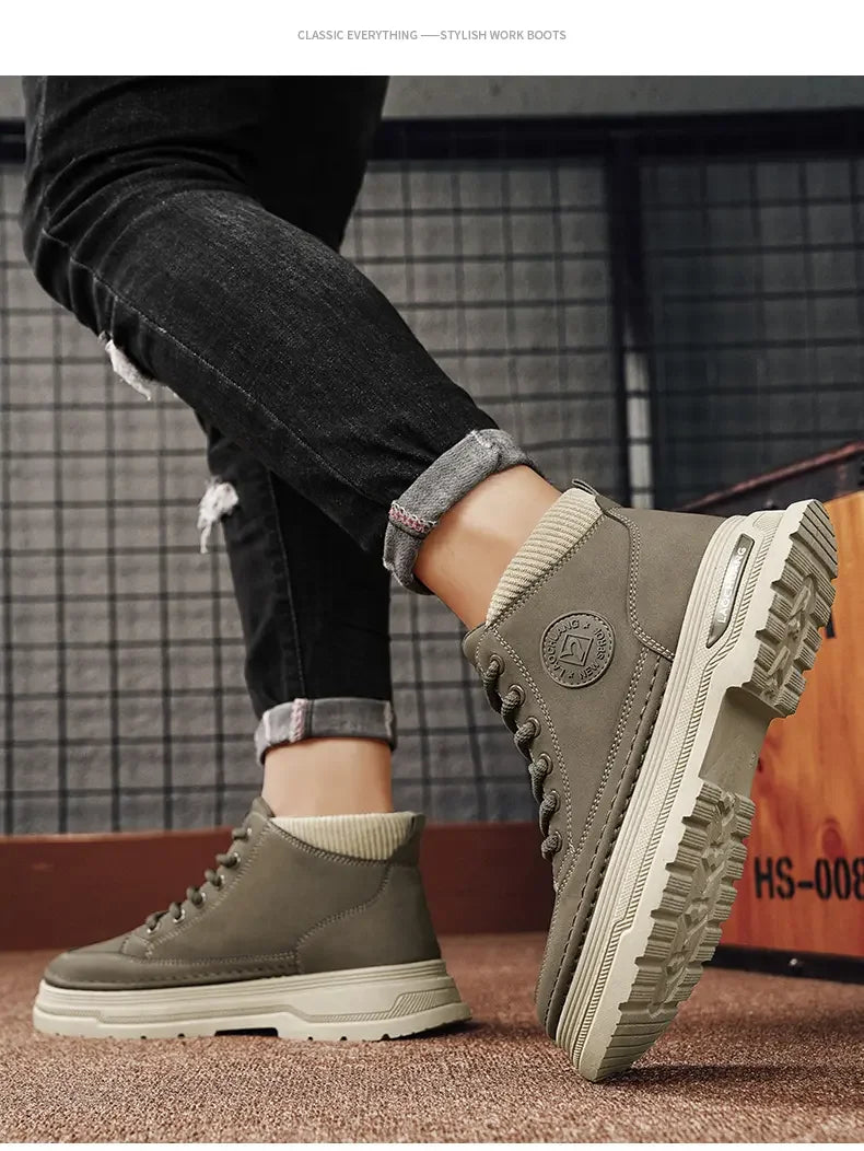 Botas vaqueras para hombre, versátiles, de caña alta, deportivas, informales, para entrenamiento, de moda para exteriores, resistentes al desgaste, para correr, botas de motociclista