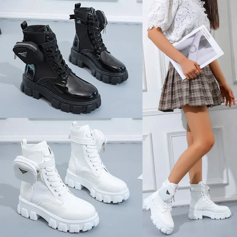 Women's Boots Fashion Ankle Boots Thick Bottom Round Head Buckle Small Leather Bag Short Boot Comfort Women Boots Zapatos Mujer
