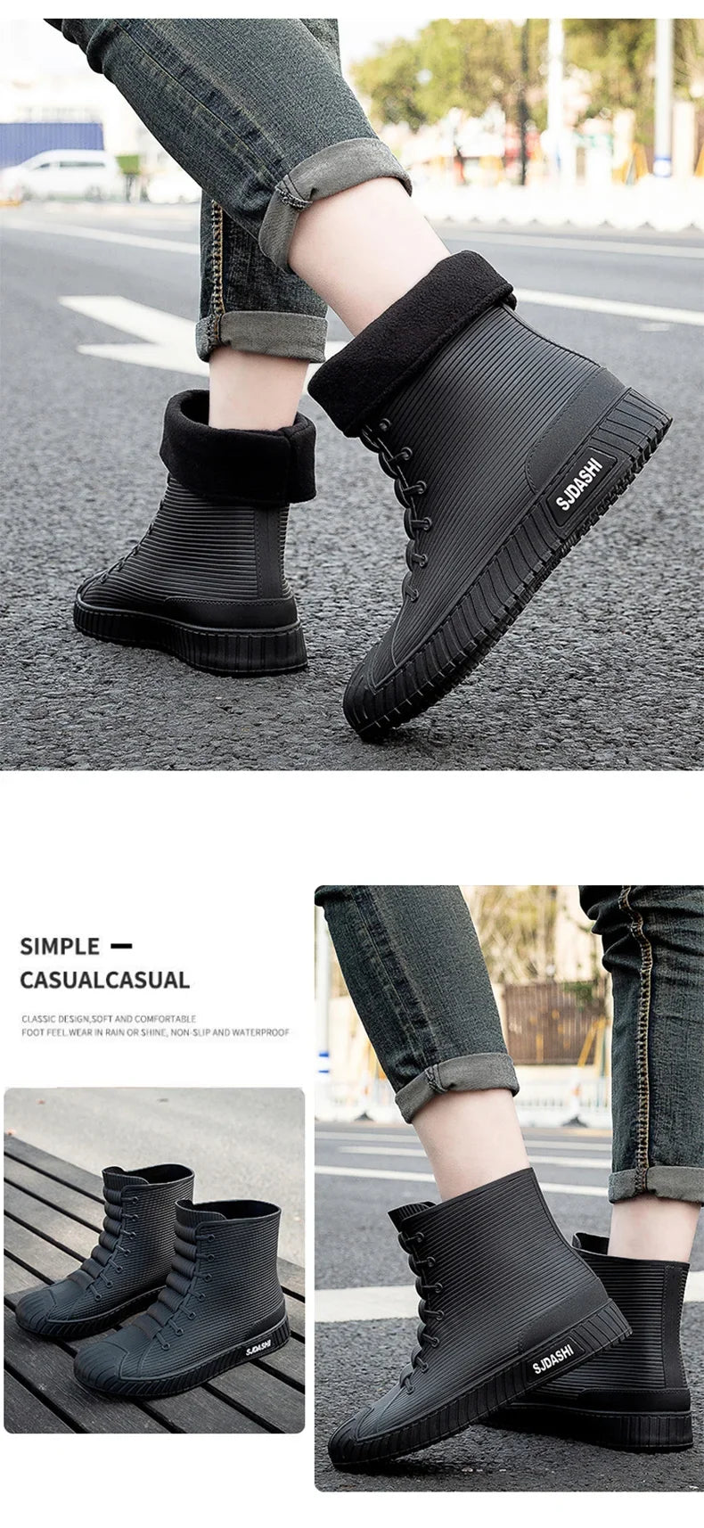 Nuevas botas impermeables de caña corta para hombre y mujer, forradas con forro polar, cálidas, antideslizantes, resistentes al desgaste, ideales para la lluvia y el exterior.
