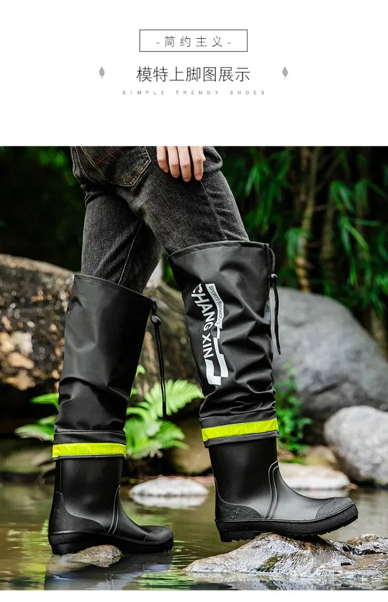 Botas de lluvia para hombre, botas de lluvia hasta la rodilla, impermeables, para pesca, de goma, tipo galocha, de caña larga.