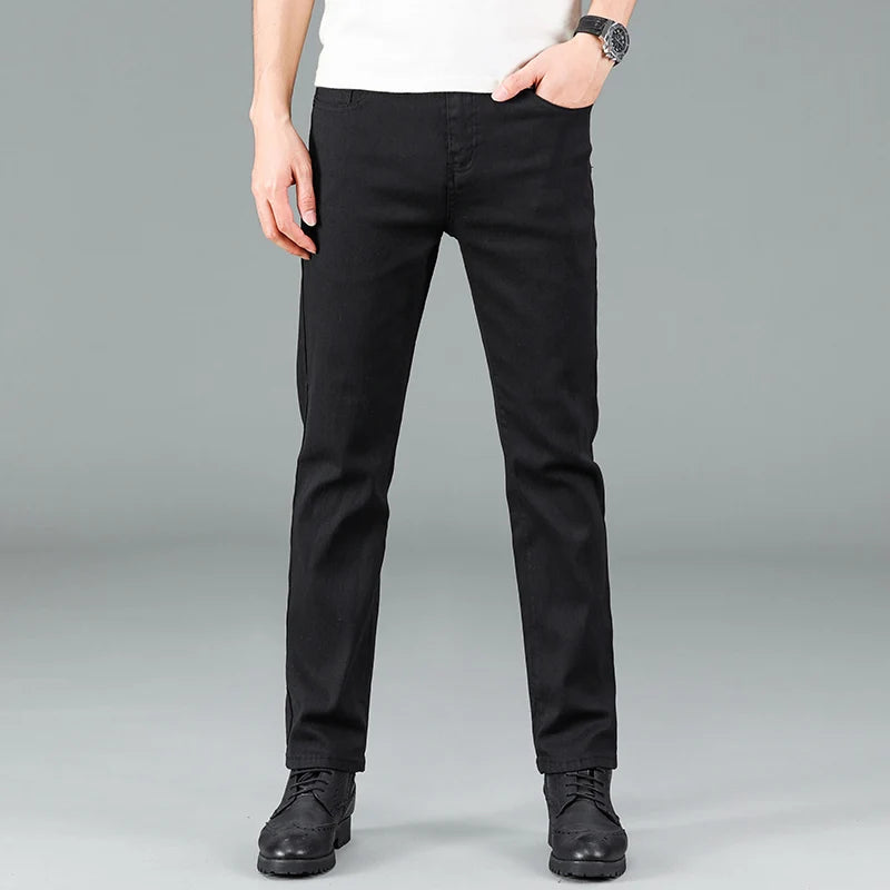 Pantalones vaqueros clásicos de marca avanzada para hombre, de primavera, suaves y elásticos, color negro, talla 28-40