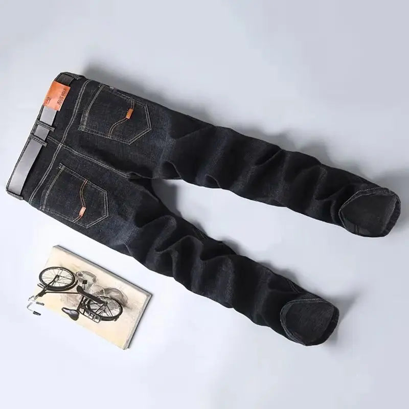New Men Light Luxury Stretch Slim Fit Pants Comfortable Soft Business Fashion Straight Casual Denim Trousers Male Brand Clothing