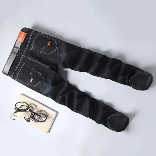 New Men Light Luxury Stretch Slim Fit Pants Comfortable Soft Business Fashion Straight Casual Denim Trousers Male Brand Clothing