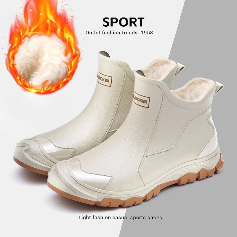 Botas de lluvia para hombre, ideales para primavera y otoño. Botas de goma resistentes e impermeables. Botas de lluvia de invierno con forro polar para hombre. Tallas grandes. Calzado de protección laboral.