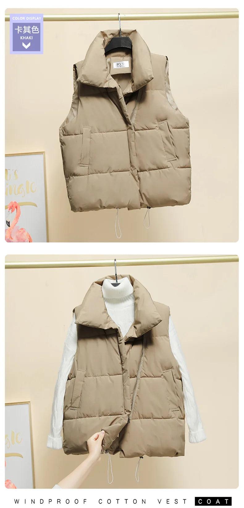 Women Vest Parkas Sleeveless Solid Jackets Zipper Splice Thick Vests Pockets Stand Collar Coats Warm Elegant Lady Parka
