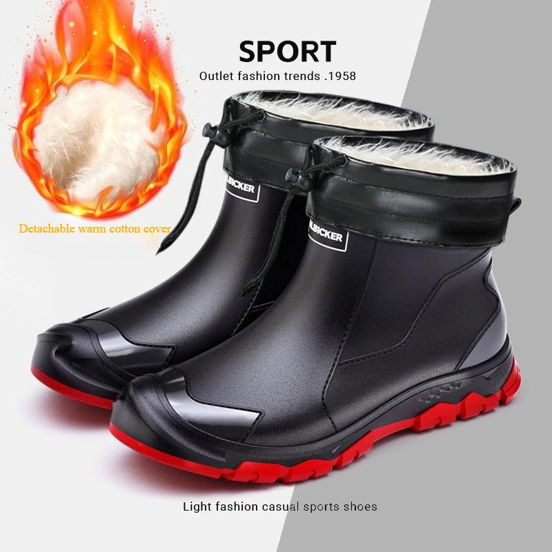 Botas de lluvia para hombre, ideales para primavera y otoño. Botas de goma resistentes e impermeables. Botas de lluvia de invierno con forro polar para hombre. Tallas grandes. Calzado de protección laboral.