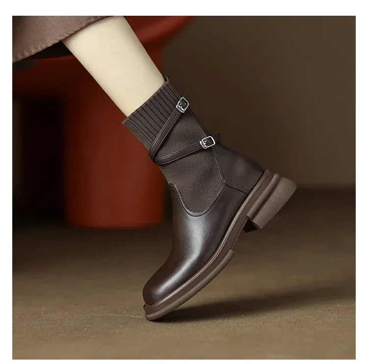 Botas Chelsea nuevas para mujer, estilo retro, suela gruesa, tacón grueso, calcetines elásticos, botines para mujer, botines Chelsea