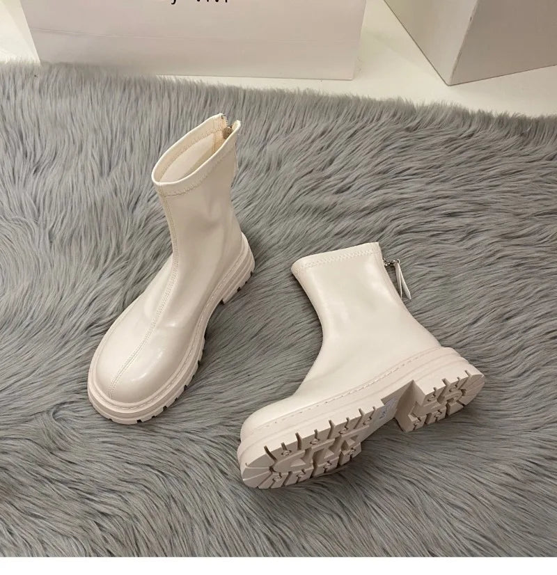 Ladies Shoes High Quality Back Zipper Women's New Round Toe Modern Boots Women Fashion Versatile Non-Slip Mid-Calf Boots