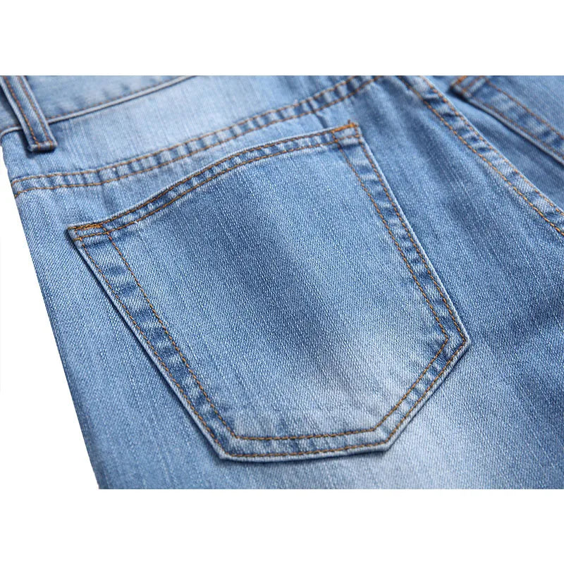2025 Men's Straight Ripped Destruction jeans Distressed Jeans Men Denim Trousers Fashion Designer Brand Light blue Pants Male