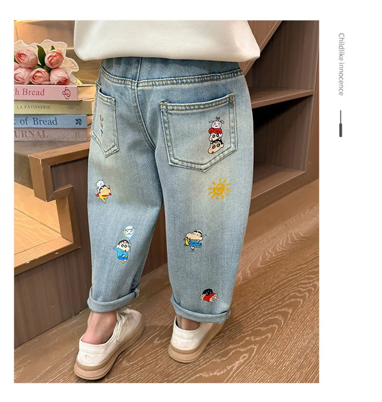 2025 New Girls Jeans Loose Straight Leg Pants for Toddler Baby Casual Wear Spring Autumn