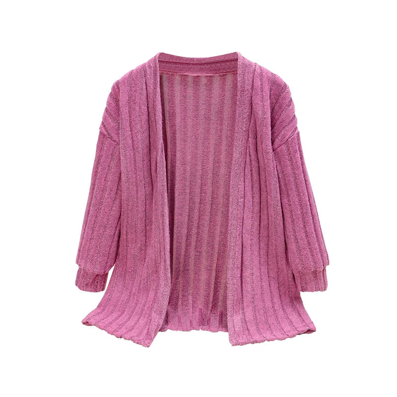 Girls Solid Color Casual Outing Knitted Cardigan Children's Spring and Autumn Simple Versatile Jacket