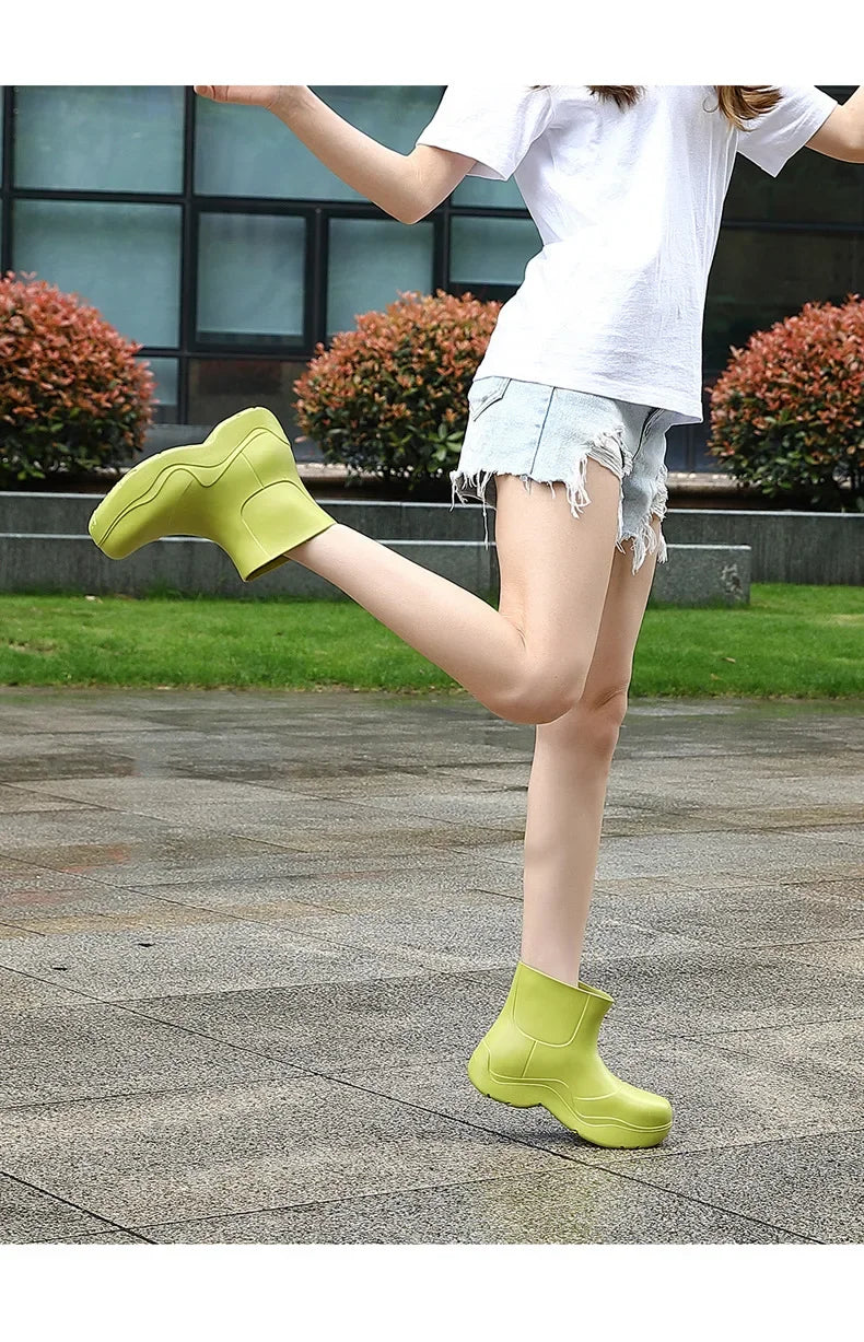 New Rubber Ladies Non-slip Waterproof Ankle Rainboots Shoes Thick Bottom Short Boot Galoshes Pink Women Rain Boots