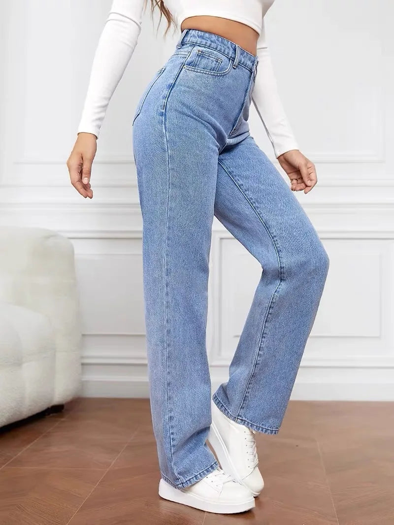 Women's Hot Sale High Waist Stretch Washed Denim Fashionable Straight Jeans Women's Pants women jeans black pants woman clothing