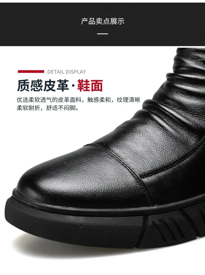 Bottes en cuir tendance pour hommes, bottes d'hiver chaudes et chaudes, chaussures en coton, bottes montantes décontractées en cuir, style britannique, chaussures pour hommes