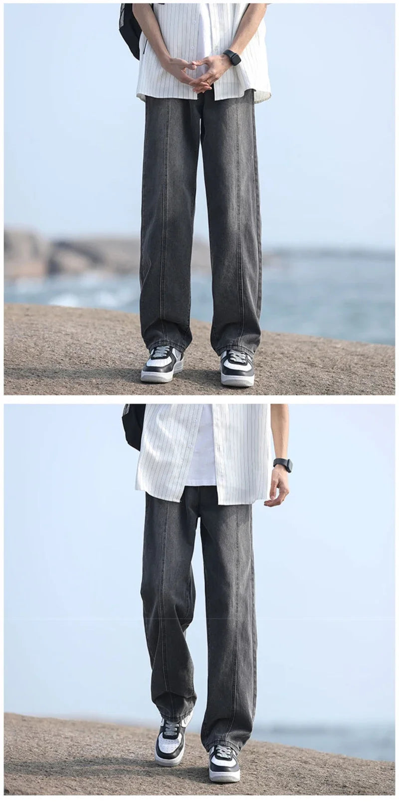 New Korean Fashion Baggy Jeans For Men Classic Drawstring Straight Denim Pants Y2K Vintage Jean Streetwear Wide-leg Trousers