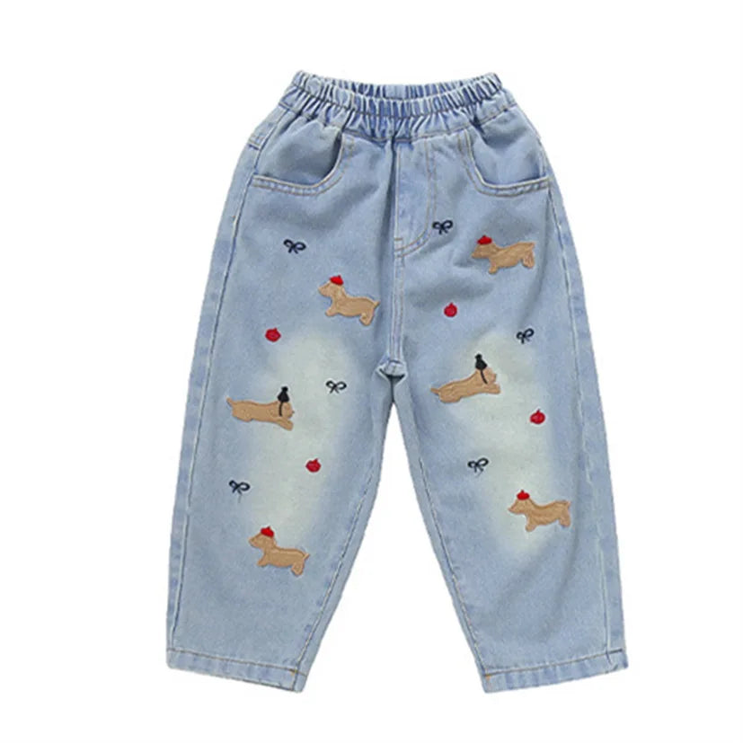 2025 New Girls Jeans Loose Straight Leg Pants for Toddler Baby Casual Wear Spring Autumn