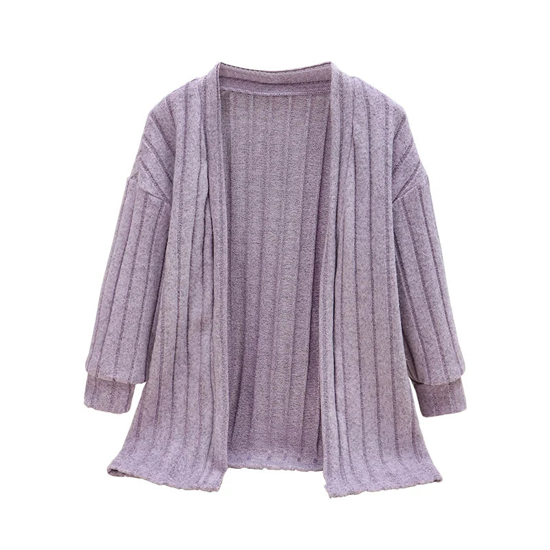 Girls Solid Color Casual Outing Knitted Cardigan Children's Spring and Autumn Simple Versatile Jacket