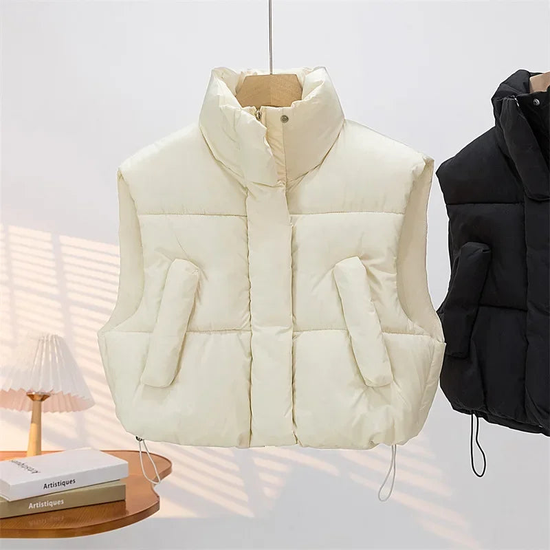 Women Warm Parkas Single Breasted Coats Autumn Winter Vest Coat Khaki High Waist Casual Vests Elegant Y2k Jackets Thick 2024