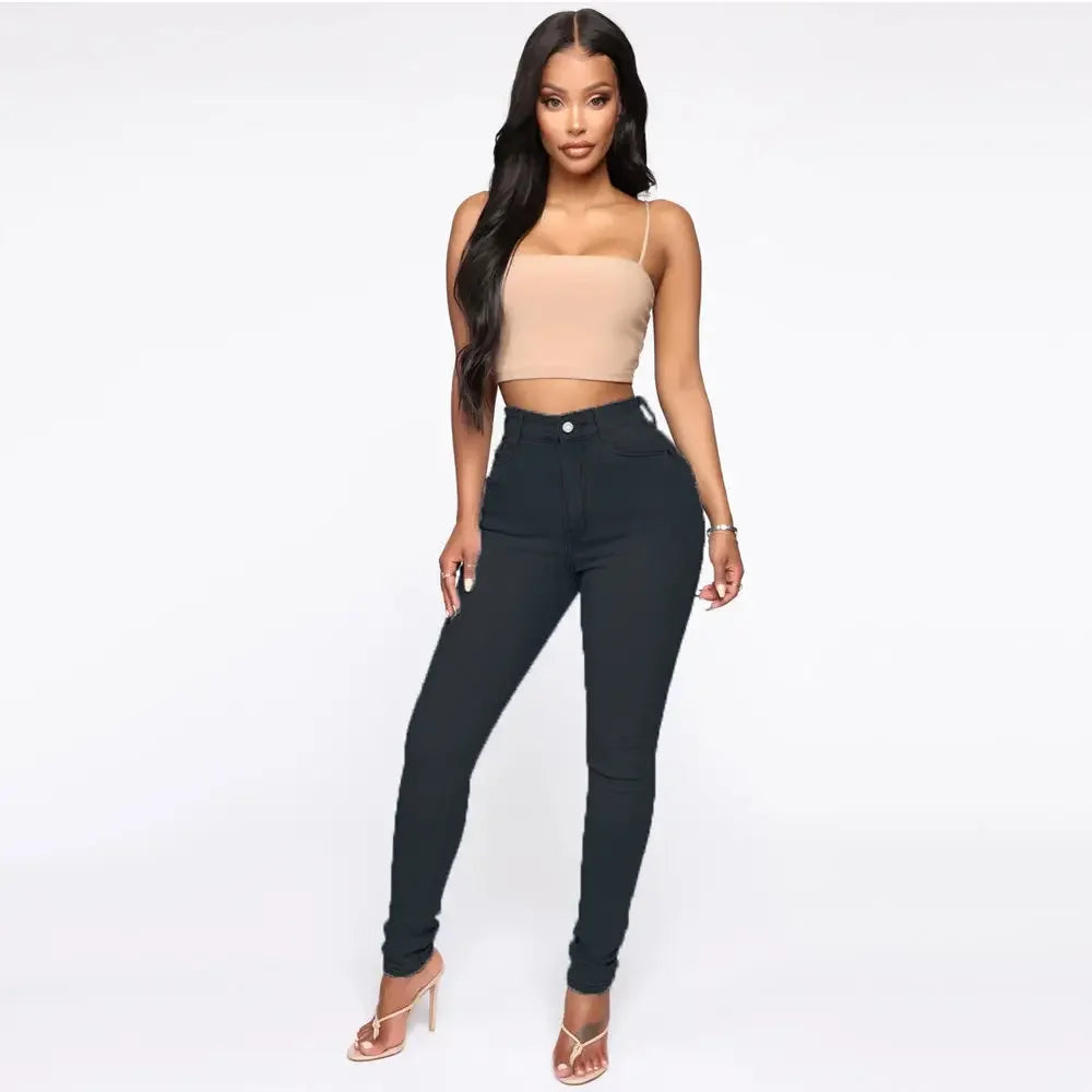 High-Waist Women's Jeans Butt-Lifting Sexy Pencil Pants Cherry-Blossom Butt Chinese Production Female Fashionable Denim Skinnies