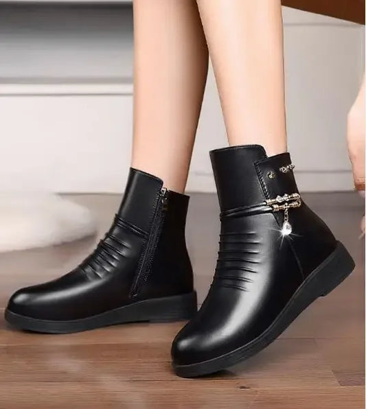 Step into Luxury: Solid Black NEW Women’s Designer Snow Boots