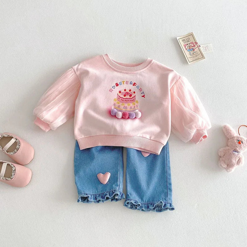 Pantalones vaqueros de estilo coreano para niñas de 0 a 5 años, con dobladillo con volantes y cintura elástica, primavera 2025
