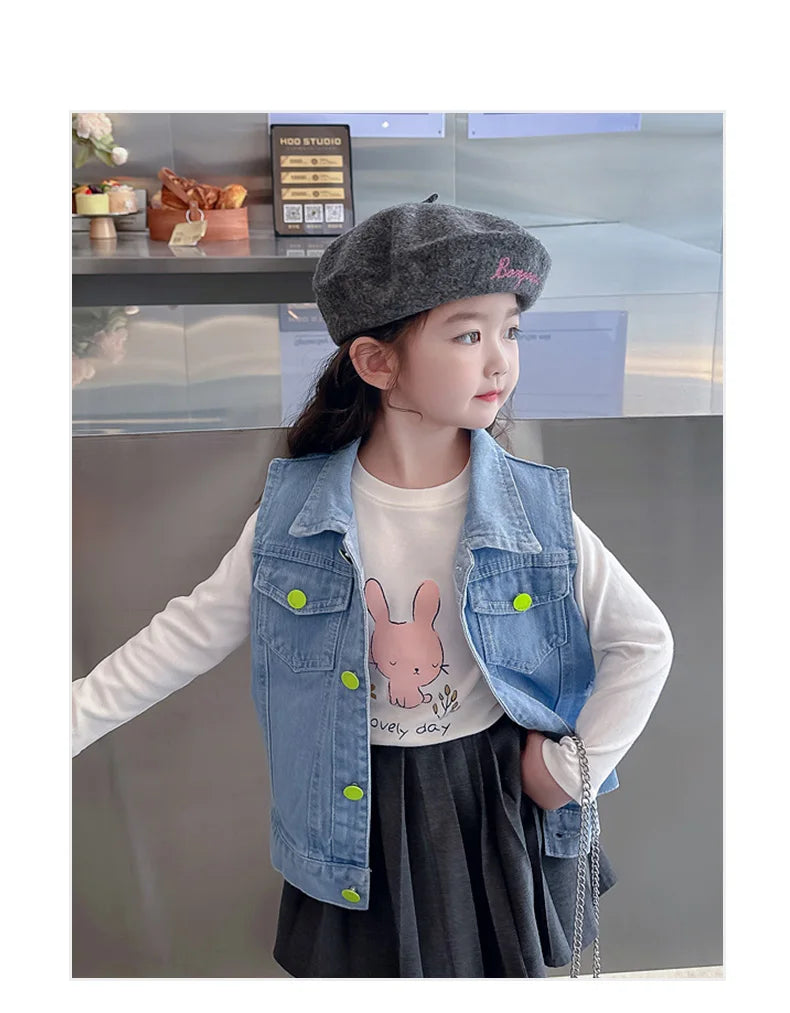 Cool Denim Vest Coat Kids Boys Girl Fashion Ripped Denim Vest Sleeveless Jean Jacket Waistcoat with Pockets Casual School Wear