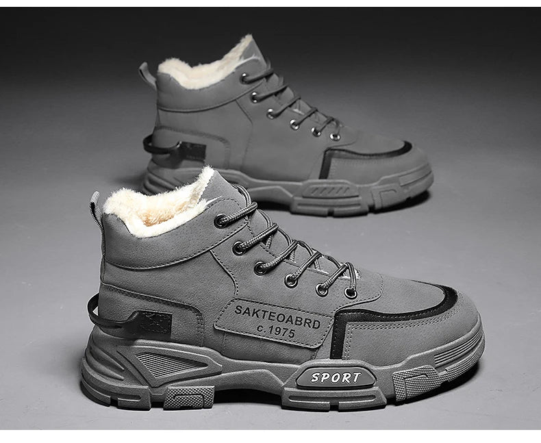 Botas nuevas para hombre, de invierno, de felpa, para la nieve, estilo casual, para exteriores, con cordones, cálidas, antideslizantes, hasta el tobillo.