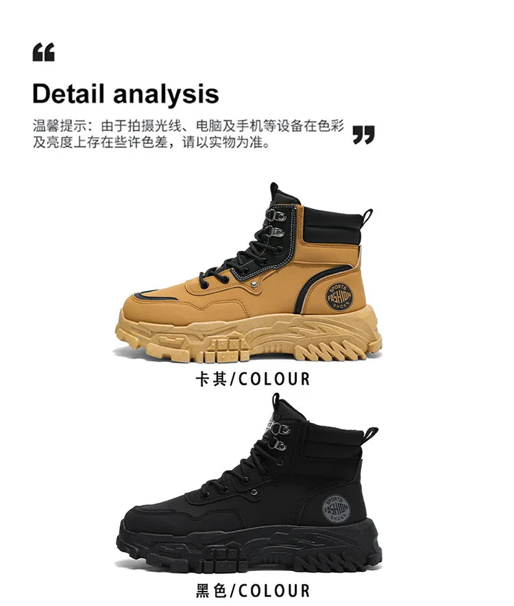 Botas de hombre de algodón, estilo británico, de caña alta, con refuerzos de PU, suela gruesa, cierre de cordones, cómodas y antideslizantes, ideales para deportes de montaña.