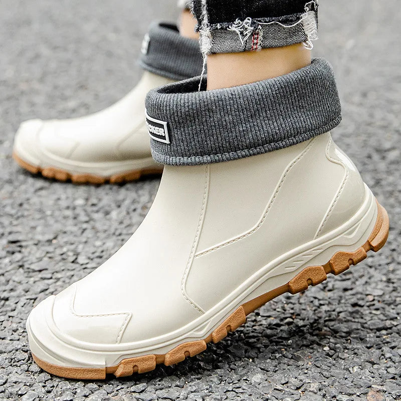 Botas de lluvia para hombre, ideales para primavera y otoño. Botas de goma resistentes e impermeables. Botas de lluvia de invierno con forro polar para hombre. Tallas grandes. Calzado de protección laboral.