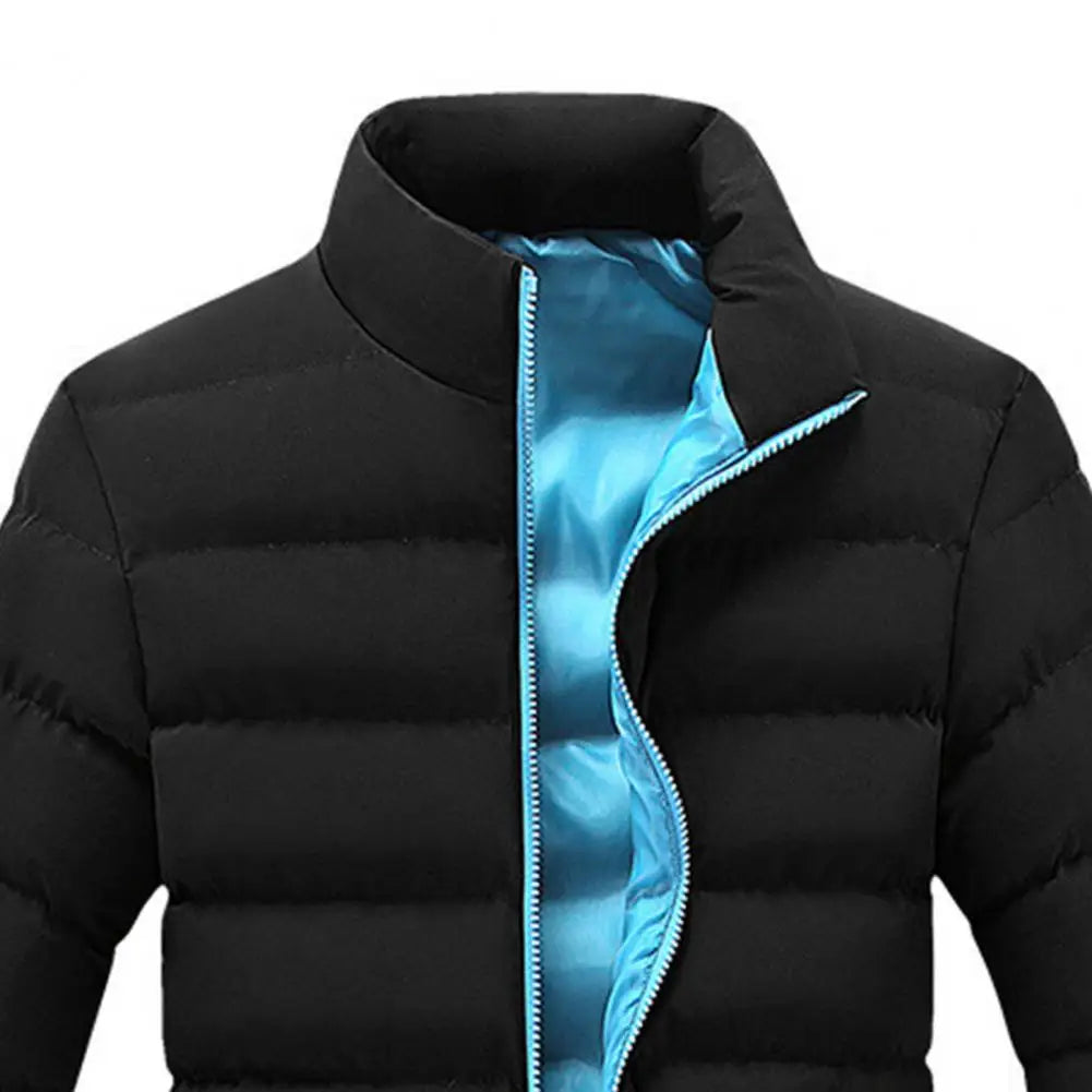 Parkas Zipper Pockets Long Sleeve Men Padded Cotton Coat Zipper Closure Stand Collar Slim Male Puffer Coat Male Windbreaker