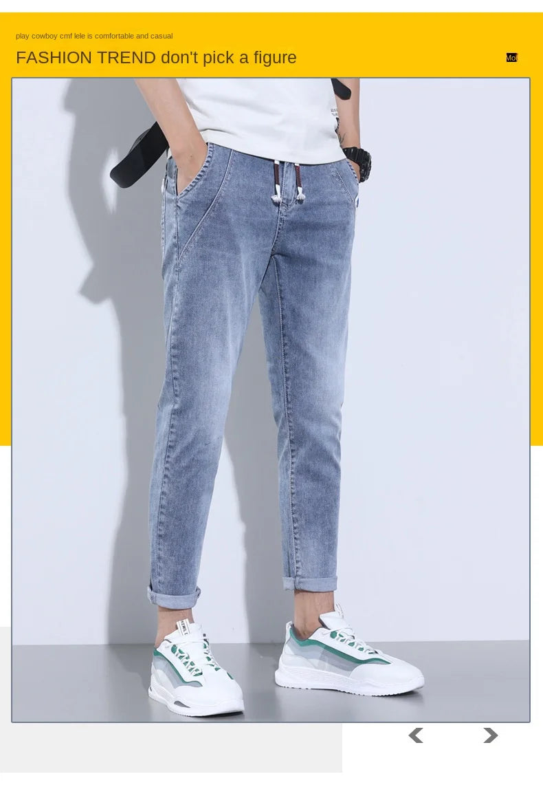 2023 New Summer Thin Style Korean Street LUXURY Work Pants Men's Elastic Waist Jogger Jeans for Work Wear Clothing Denim Jeans
