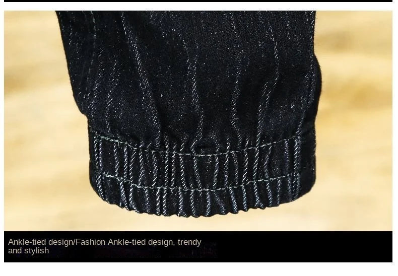 Pantalones vaqueros de mezclilla con cordón ajustable para hombre, versátiles, de moda para otoño, con cintura elástica, estilo harén, informales, para exteriores, 2022
