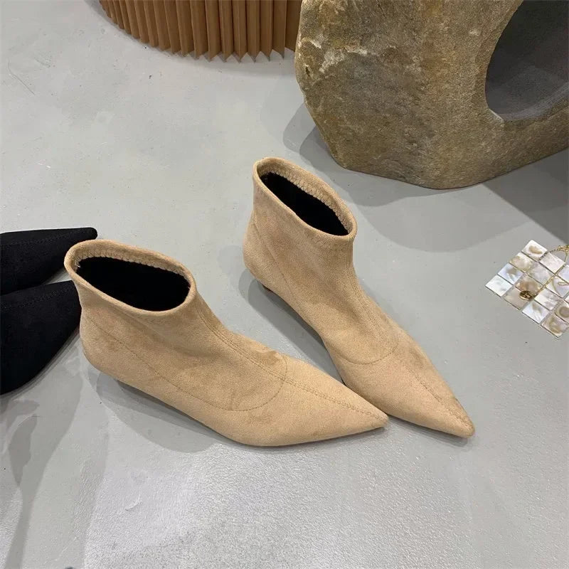 Shoes for Women High Quality Elegant Ankle Women's Boots Fashion Back Zipper Solid Office and Career Sexy Pointed Toe Boots