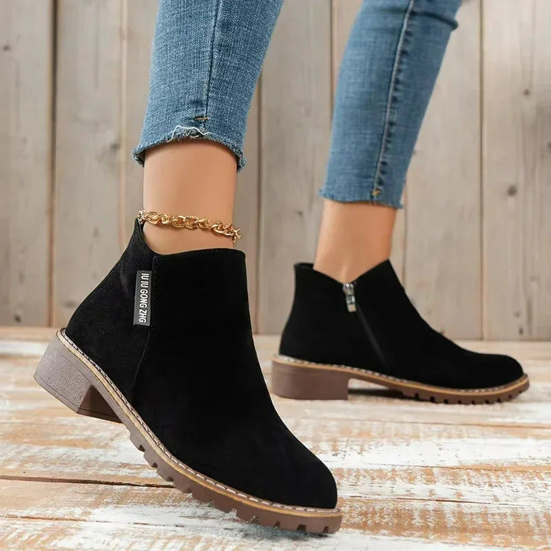 Women's Boots Thick Sole Ankle Boots Fashion Comfortable Snow Boots for Women Side Zipper Short Boot Plus Size Platform Shoes