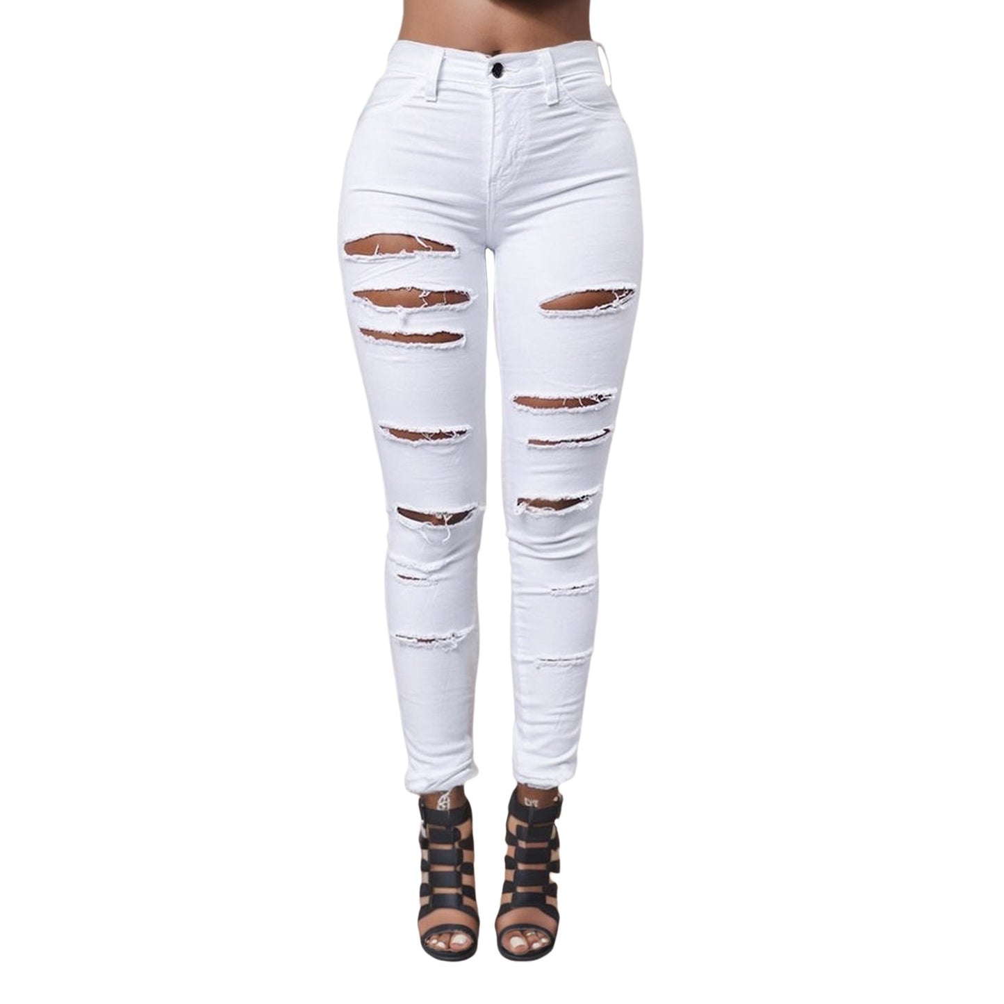 Pantalones vaqueros rotos para mujer, pantalones pitillo Y2K ajustados, leggings con agujeros, cintura alta, holgados e informales, cómodos.