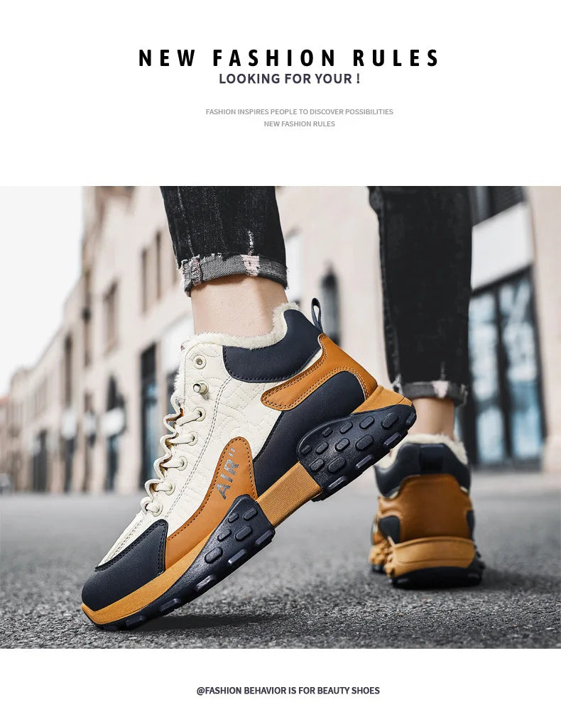 Zapatos de plataforma cálidos de algodón para hombre, zapatillas gruesas para hombre, zapatos vulcanizados de invierno, zapatillas casuales de moda para hombre, botas de nieve de caña alta