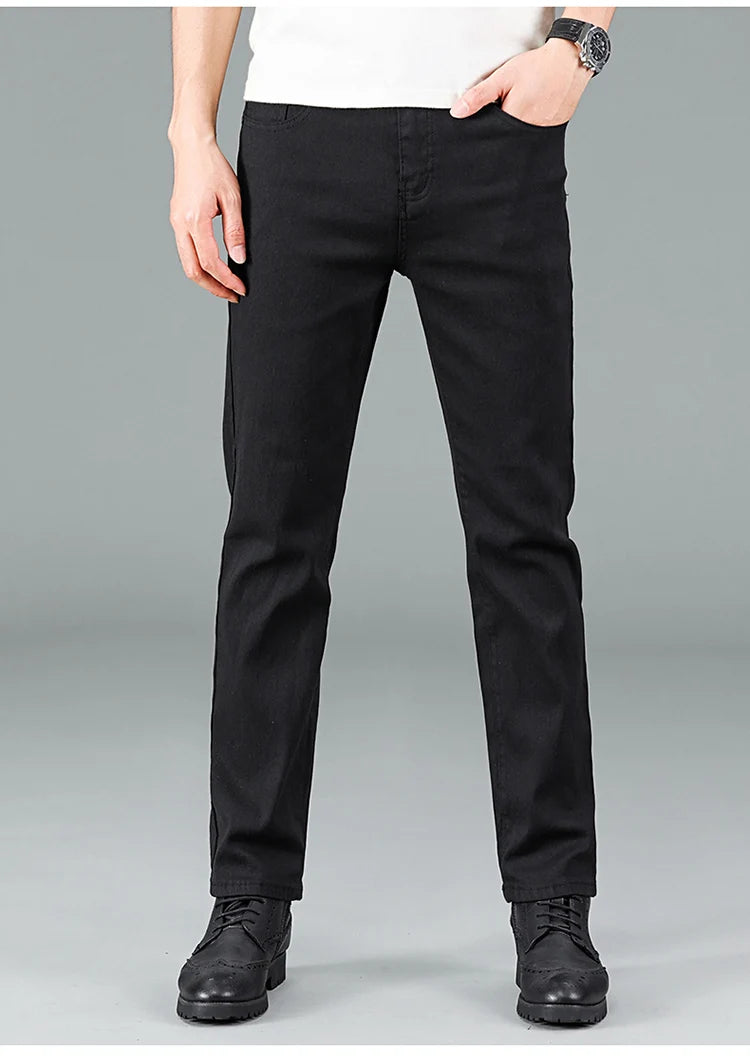 Pantalones vaqueros clásicos de marca avanzada para hombre, de primavera, suaves y elásticos, color negro, talla 28-40