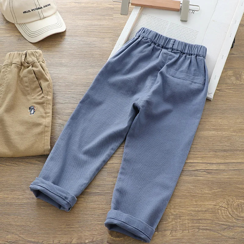 Boys' Summer New Cartoon Embroidered Jeans Versatile Small Legged Haren Pants Casual Pants Children's Stylish Pants