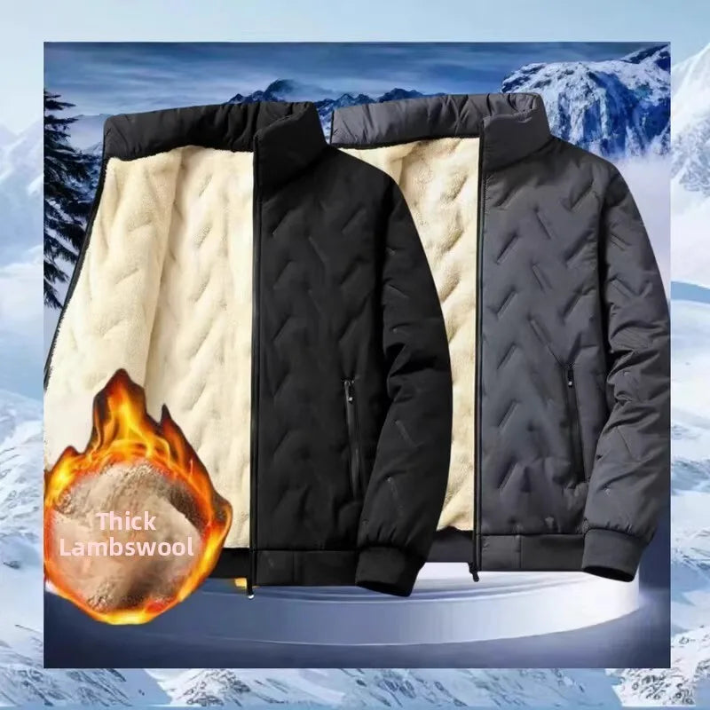 Lamb Velvet Thiened Men's Cotton Jaet Windproof Waterproof Stand Collar Coat Faionable Urban Sle Long Sve Coat