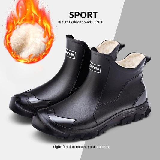 Botas de lluvia para hombre, ideales para primavera y otoño. Botas de goma resistentes e impermeables. Botas de lluvia de invierno con forro polar para hombre. Tallas grandes. Calzado de protección laboral.