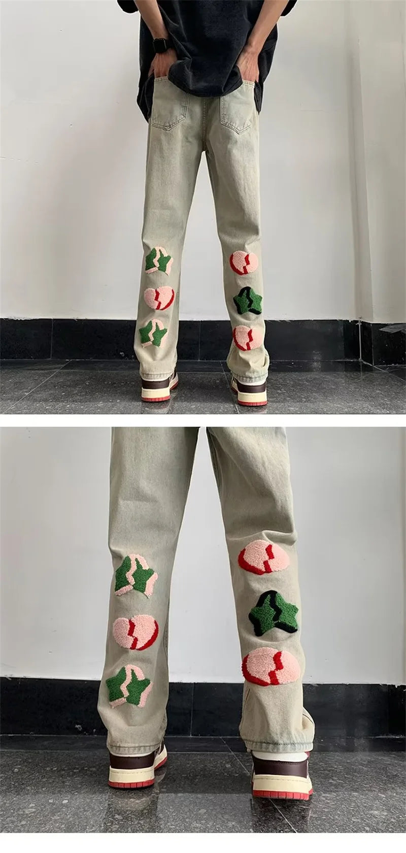 2025 New Goth Graffiti Embroidered Jeans Men High Street Harajuku Fashion Denim Trousers Hip Hop Y2K Vintage Jean pantalones
