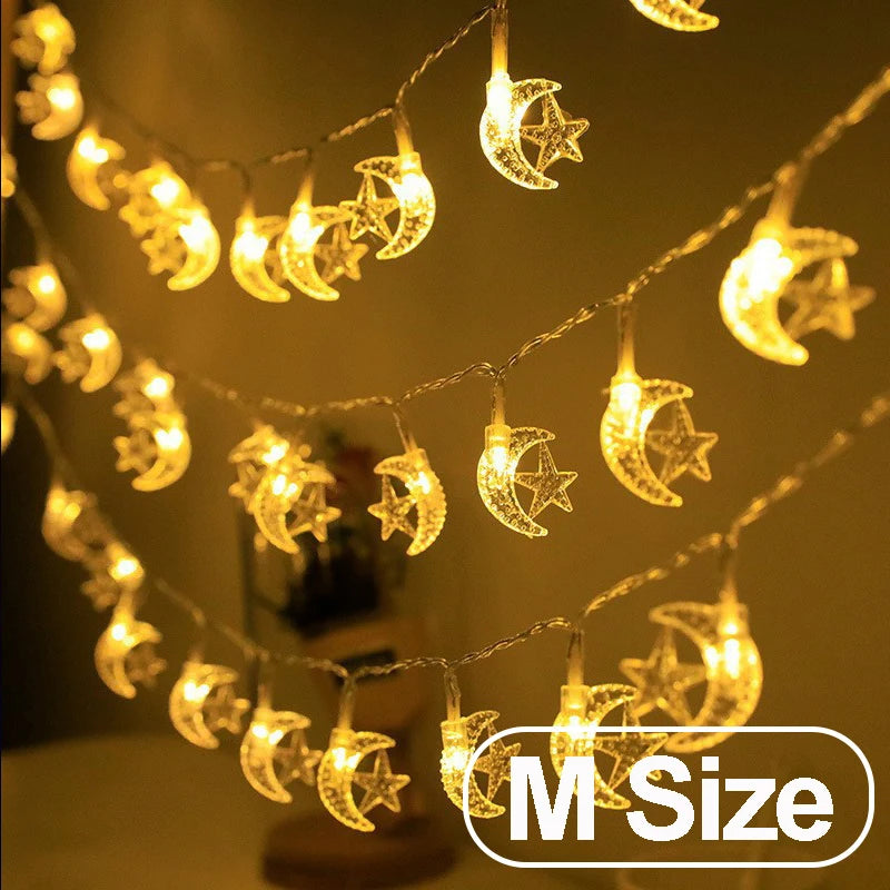 Guirnalda de luces navideñas de 1 a 10 metros con forma de copos de nieve, estrellas y lunas, ideal para fiestas navideñas, decoración del árbol, jardín y hogar.