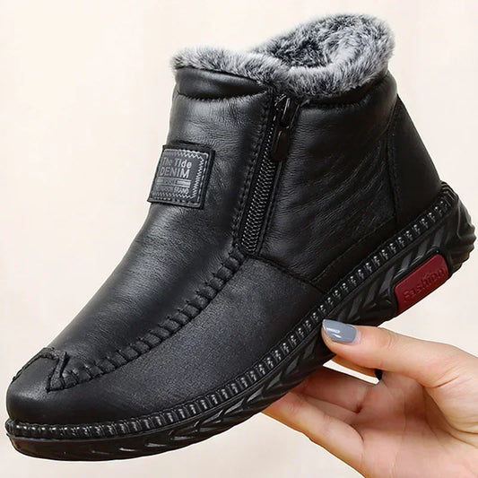 Women's Boots Plush Female Shoes Anti-slip Womens Snow Boot Winter Cotton Leather Shoes Casual Ankle Boots Botas Mujer
