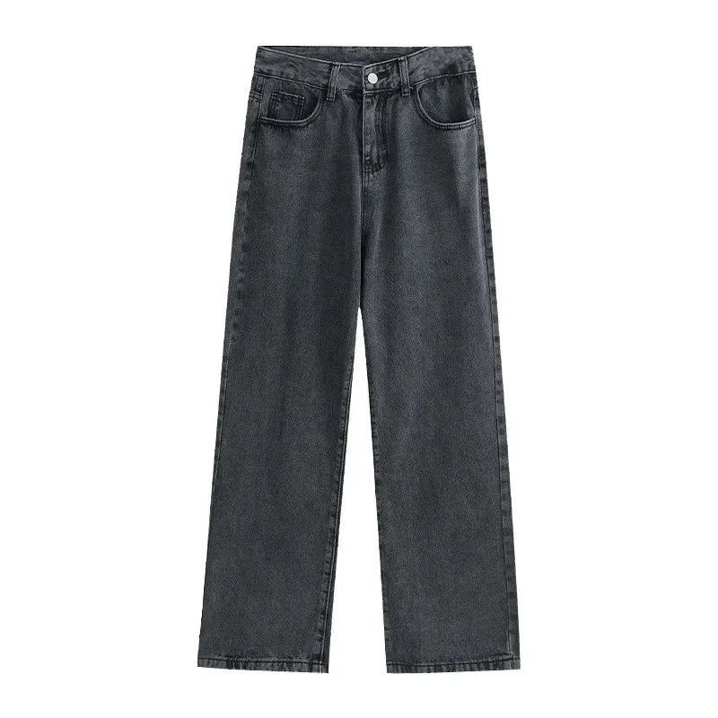 Pantalones vaqueros adelgazantes de cintura alta para mujer, holgados, estilo coreano, de pierna recta, versátiles y drapeados.