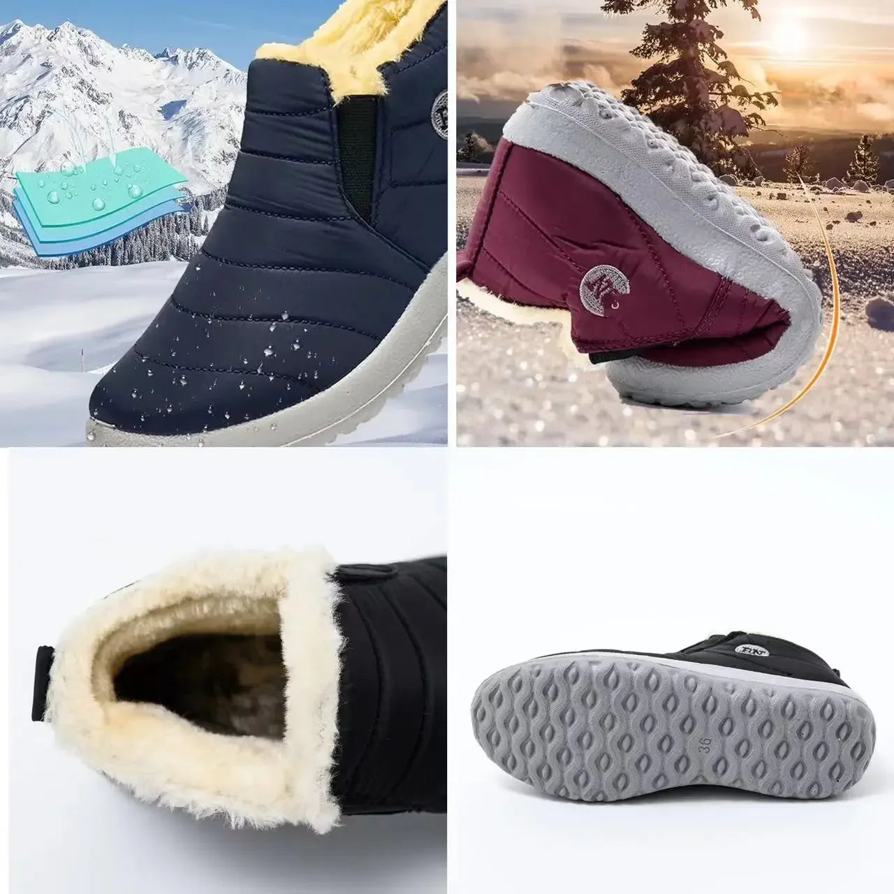 Botas de invierno para hombre, impermeables, de algodón, ligeras, sin cordones, planas, hasta el tobillo, tallas grandes 47, unisex, para la nieve.