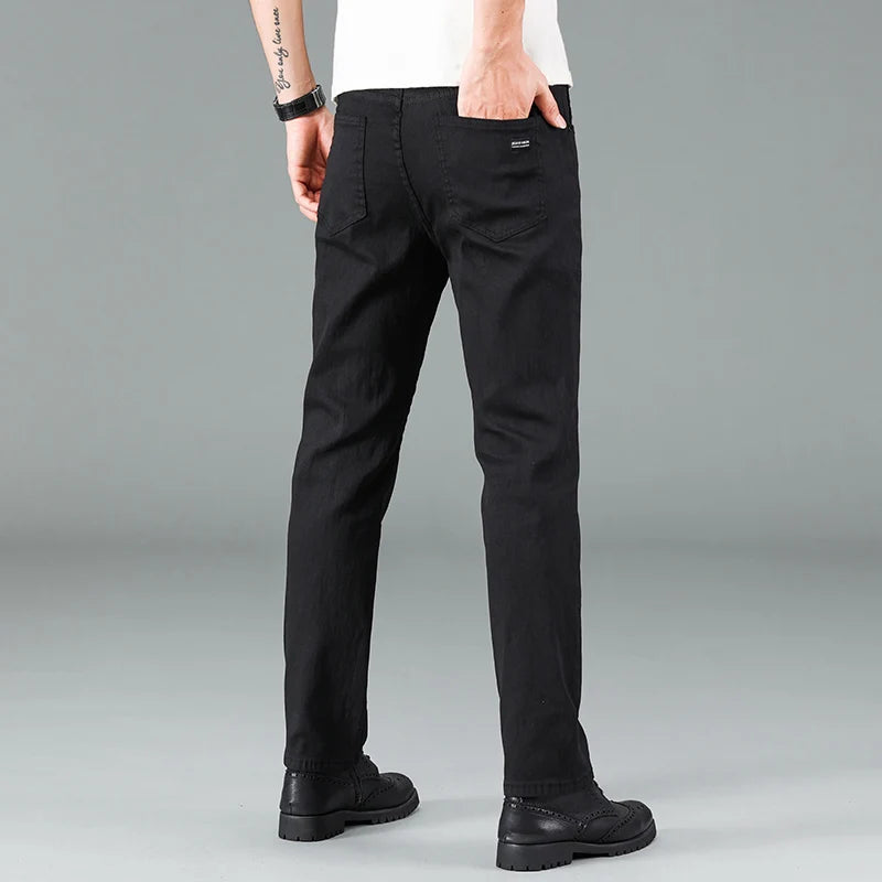 Pantalones vaqueros clásicos de marca avanzada para hombre, de primavera, suaves y elásticos, color negro, talla 28-40