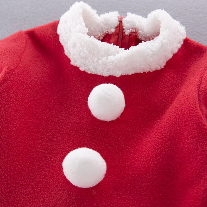 Ensemble robe à manches longues, châle et bonnet de Père Noël pour fille, idéal pour le Nouvel An et les fêtes de Noël. Vêtements rouges pour le carnaval et le carnaval.