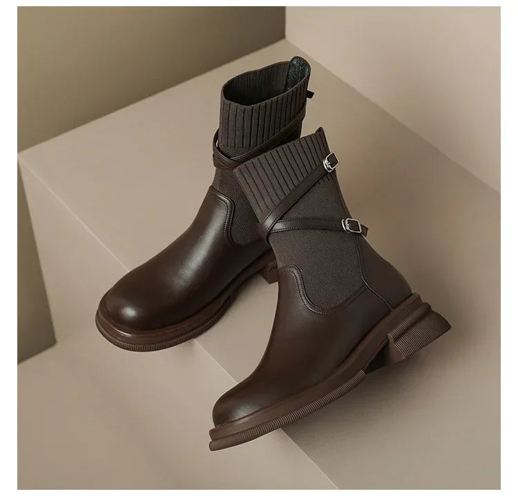 Botas Chelsea nuevas para mujer, estilo retro, suela gruesa, tacón grueso, calcetines elásticos, botines para mujer, botines Chelsea