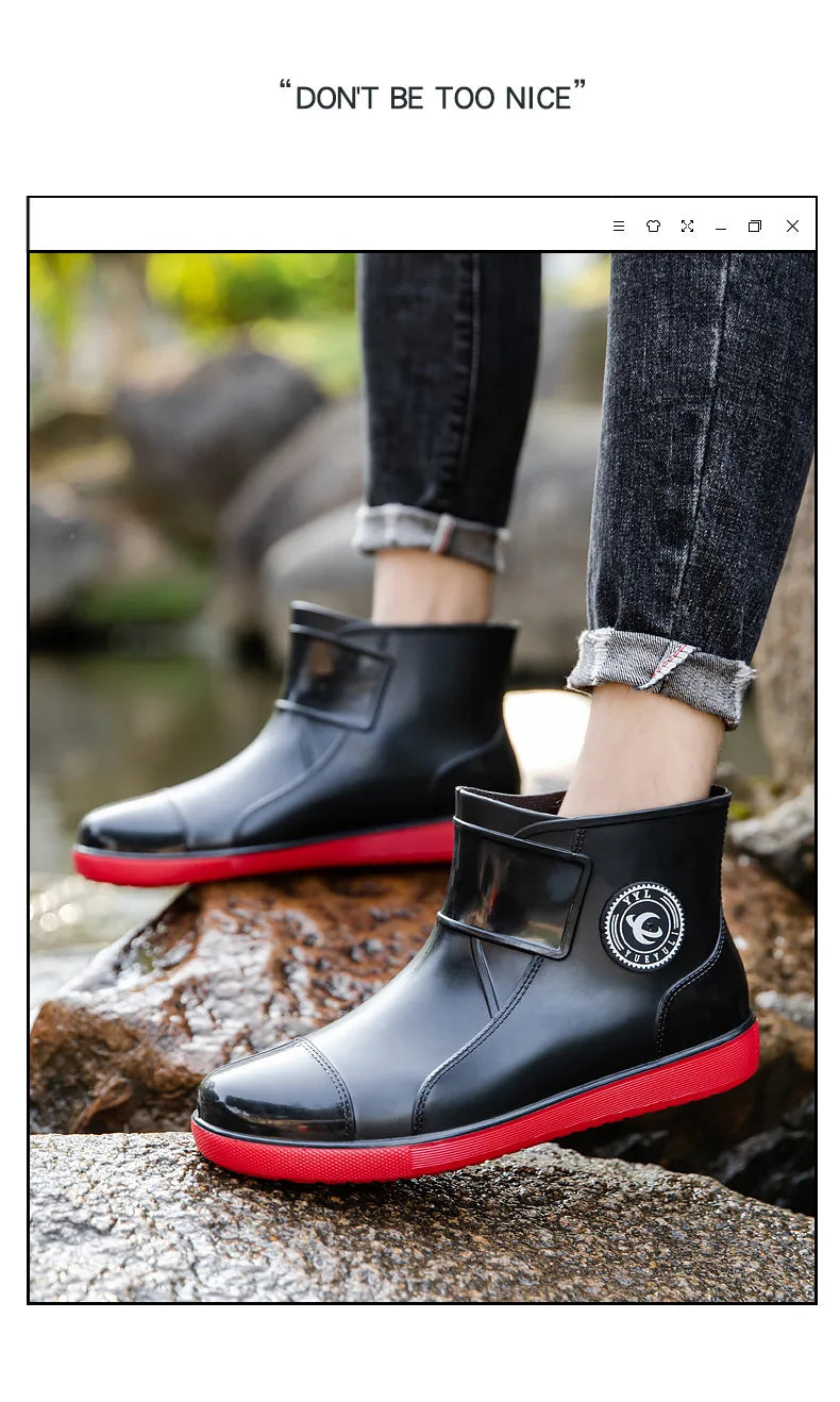 Bottes de pluie pour hommes, imperméables, antidérapantes, semelles en caoutchouc, chaussures de pluie d'extérieur pour la pêche et l'escalade