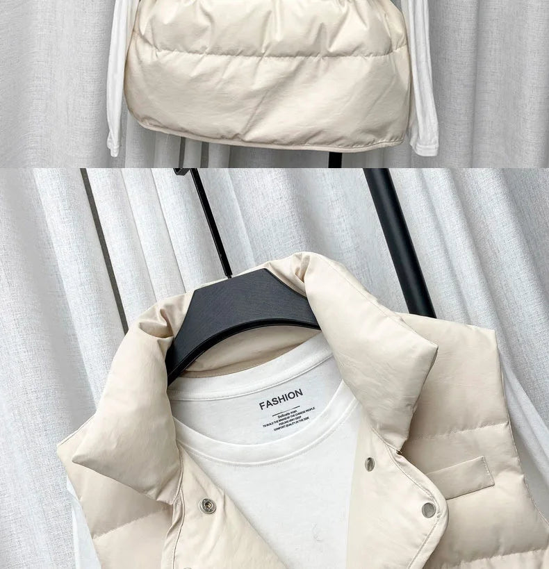 Parkas Women Vest Coats Thick Warm Sleeveless Turn Down Collar Drawstring Tight Waist Coat Single Breasted Autumn Winter